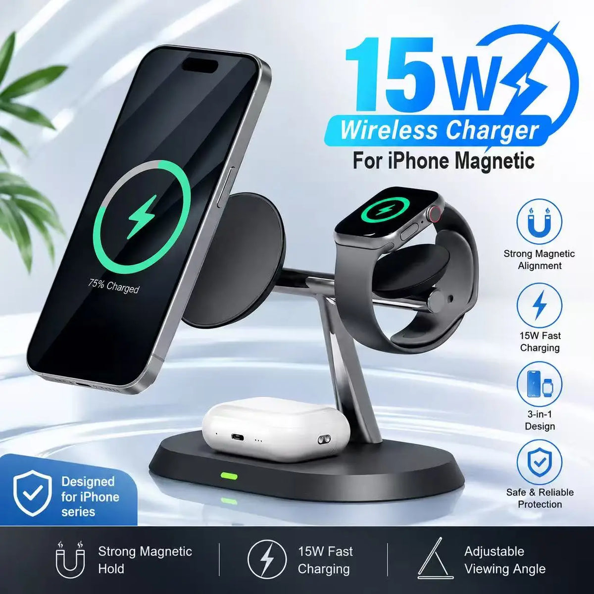 TriDock 3-in-1 Magnetic Wireless Charging Stand